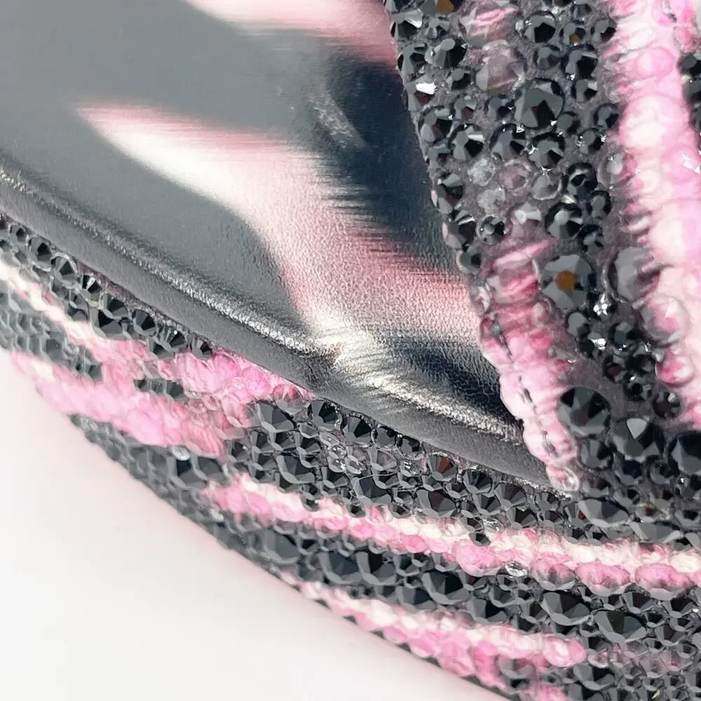 Christian Louboutin Loubi Queen Alta Pink Black Strass Platform Sandals EU 42